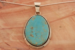 3" Long Genuine Kingman Turquoise Sterling Silver Navajo Pendant